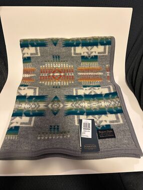NWT Pendleton Chief Joseph Beaver State Grey Jacquard Crib Blanket Wool Blend
